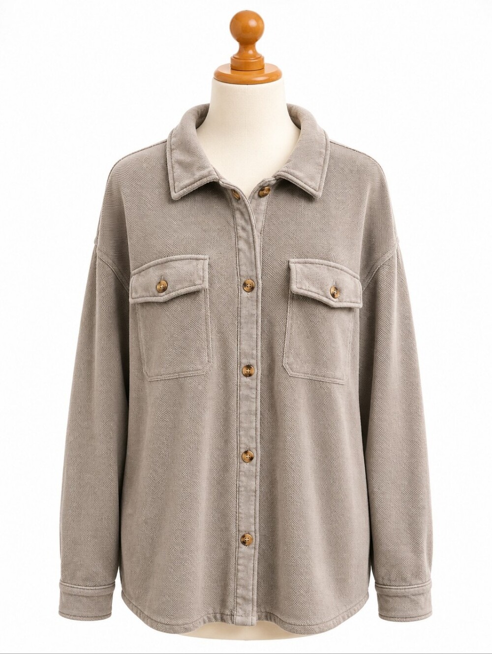 Aerie Women's Gray Oversized Terry Trucker Shacket L Shirt Jacket Cozy Grunge
